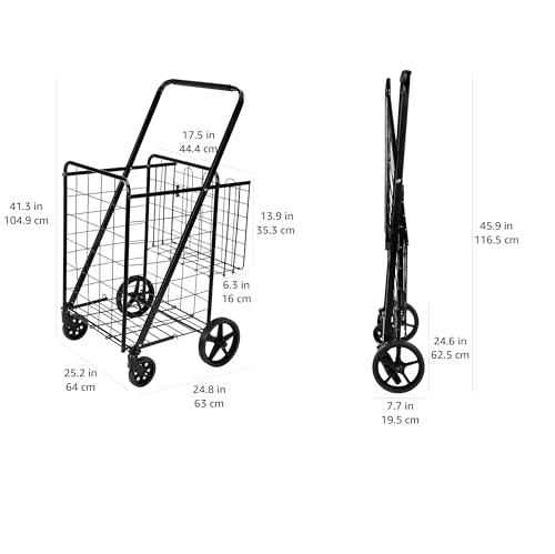 Large Foldable Utility Shopping Cart with 360° Swivel Wheels - Heavy Duty Metal, Extra Large Black