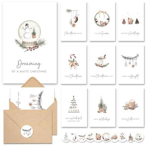 AUDREE Christmas Cards With Envelopes & Matching Stickers (20 Pack 4"x6") - Assortment Boxed Holiday Cards - Thoughtful Gift Idea for Friends and Family - Perfect for Happy Holidays Card, Xmas Card