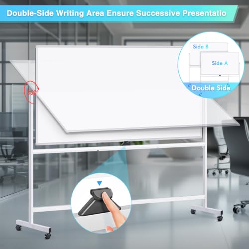Maxtek Silver Double-Sided Magnetic Rolling Whiteboard 72 x 48 in, 48" Wide x 72" High