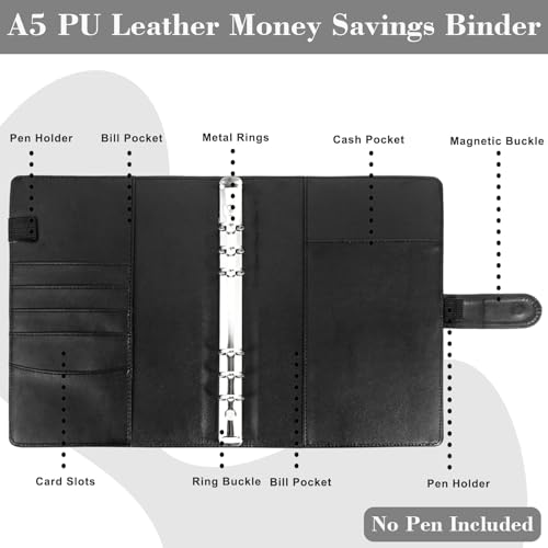 VAZOCA Black & Red 2 Pack Money Saving Challenge Envelopes & A5 Binder