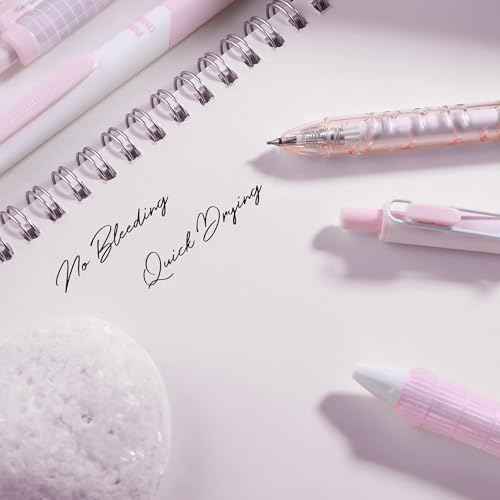 10 Count Pastel Gel Ink Pen Set,Cute Note Taking 0.5mm Fine Point Retractable 10 Count Black Ink Pens with for Writing, Journaling, School, Office (Pink)