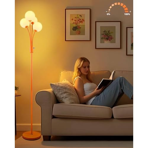 Lightdot Globe Standing Lamps with 3Pcs 3000K G9 Bulbs Stepless Orange Dimmable Floor Lamp with Stable Base 3-Lights Modern Design Mid Century Floor Lamp for Living Room/Bedroon/Office
