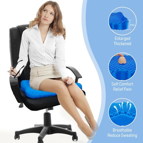 NEW-Vi Gel Seat Cushion XL 19.7x16.1x3.5 in Blue – Thick Honeycomb Gel, Breathable, Anti-Slip Cover