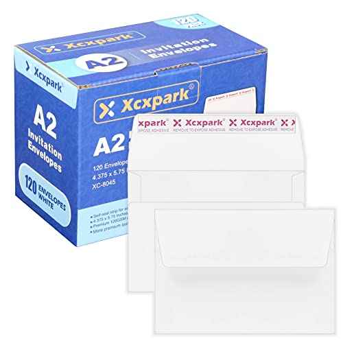 120 Qty Printable A2 Invitation Envelopes 4.375 x 5.75 Cards, Self Seal 120GSM white Paper Envelopes for Invitations, Papers, Photos, Documents, Wedding, Baby Shower, Easy to Seal and Peel