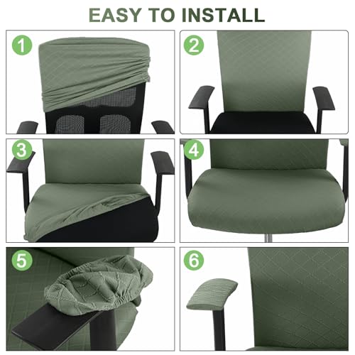 Olive Green 4-Piece Office Chair Cover Set (Seat, Back, Armrest Pads) by Tallew