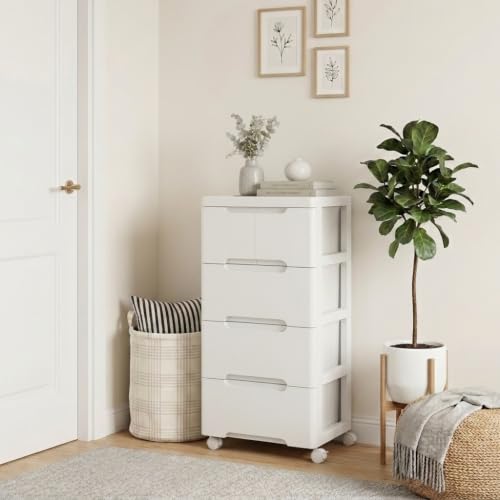 Giantex 16" x 13" x 31" 5-Drawer Rolling Storage Cart on Wheels, White Plastic Organizer