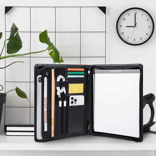 Business Vegan Leather Folder with Clipboards, Portfolio Binder Organizer, Business Portfolio for Men/Women, Zipper Portfolio Notebook, Binder with clipboard, Personalized Gift for Friends