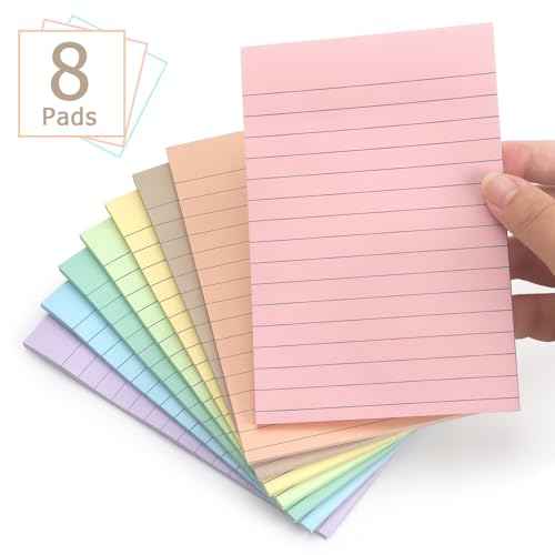 4x6 Inch Lined Sticky Notes, 8 Pack, Light Colors, Premium Self-Adhesive Notepads, Large Sticky Pads for Office, School & Home Use, Easy to Use, Reusable & Removable