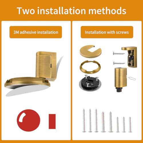 Bak Bo Windproof Door Stoppers 2 Pack Adjustable Bottom of Door Holder Indoor No Drilling Heavy Duty Mechanical Floor Door Stop with Screws and Adhesive Catch Door Keep Door Open Antique Brass AB-2