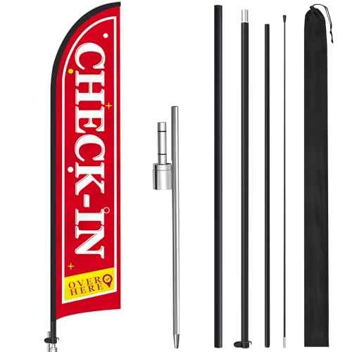 Check in Sign Feather Flag pole kit 15 ft Tall Race Marathon Banner with Pole and Ground Stake for Marathons Special Events Outside Business Promotion