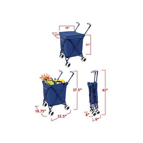 The Original VersaCart Transit Folding Shopping and Utility Cart, Water-Resistant Heavy-Duty Canvas with Cover, Double Front Swivel Wheels, Compact Folding, Transport Up To 120 Pounds, Signature Blue