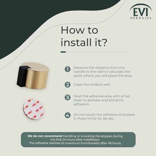 EVI Door Stoppers | Brass Door Stop - Adhesive Fastening - Black Protector Rubber - 1.1 x 0.79 Inch Door Stopper