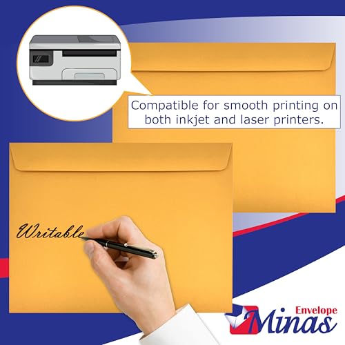 500 Pack Minas Envelope 9x12 Inch Booklet Envelopes Heavy Kraft Open Side Seal