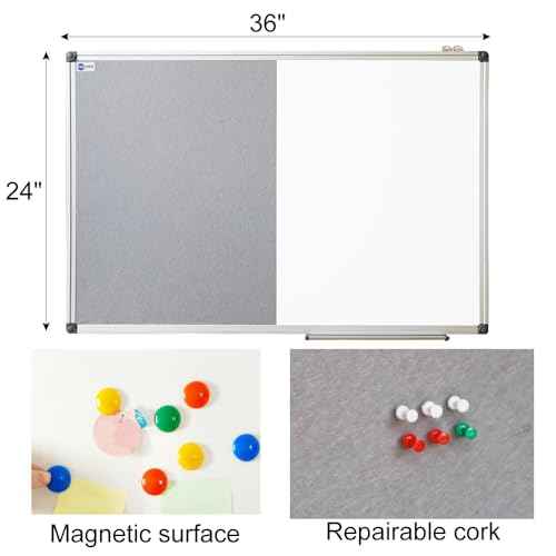 New PUTE White Board and Cork Board Combo - 36 x 24 Inches Large Dry Erase Whiteboard and Bulletin Board, Magnetic Wall Pin Display Board for Home, Classroom & Office, 24"x36" Grey