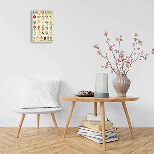 School Nurse Alphabet Poster Educational Wall Art Vintage Framed Pictures Canvas Wall Hanging Prints Health Knowledge Poster (16x24in,Framed)