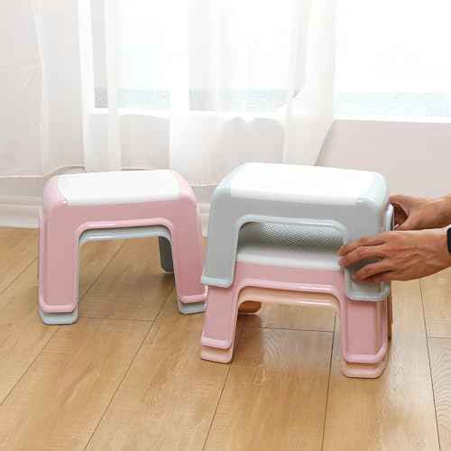Small Plastic Step Stool - Heavy-Duty ABS Shower Stool, Anti-Slip Bath Stool |Compact Foot stools for Bathroom, Home, Kitchen, Garden£¬2-Pack