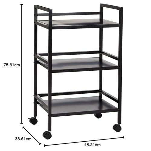 Amazon Basics 3-Tier Metal Rolling Utility Cart – Black, Mobile Storage Organizer