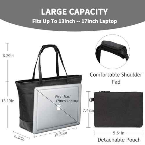 VASCHY Laptop Bag for Women, 15.6-17 Inch Lightweight Water Resistant Travel, Work,Teacher Tote Bag w Luggage Strap