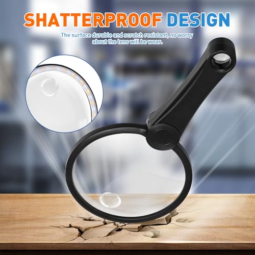Rechargeable Magnifying Glass with Light 30X 40X 60X - Large 5.2-Inch, Black