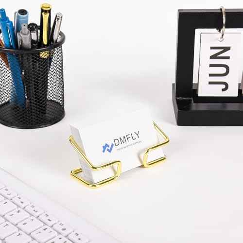 Metal Business Card Holder for Desk, Cute Card Display Stand, Compatible with Various Countertops, Gold