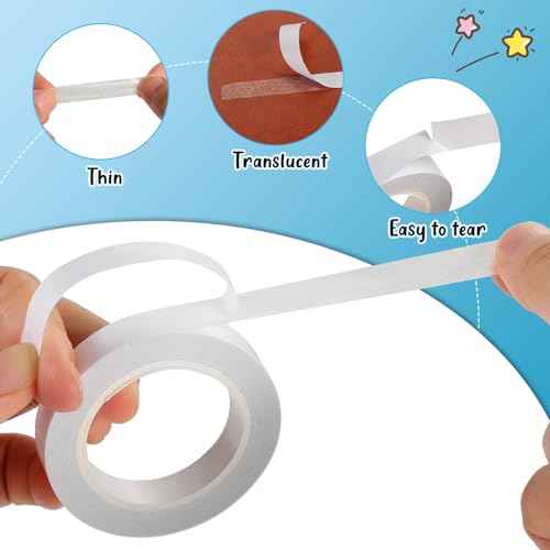 9 Rolls Double Sided Tape for Crafts, Strong Double-Sided Tape, Scrapbook Tape, Double-Sided Adhesive Tape for Arts, Card Making, Scrapbooking Supplies, Gift Wrapping (0.4 in X 26.25Ft)