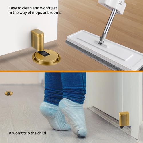 Bak Bo Windproof Door Stoppers 2 Pack Adjustable Bottom of Door Holder Indoor No Drilling Heavy Duty Mechanical Floor Door Stop with Screws and Adhesive Catch Door Keep Door Open Antique Brass AB-2