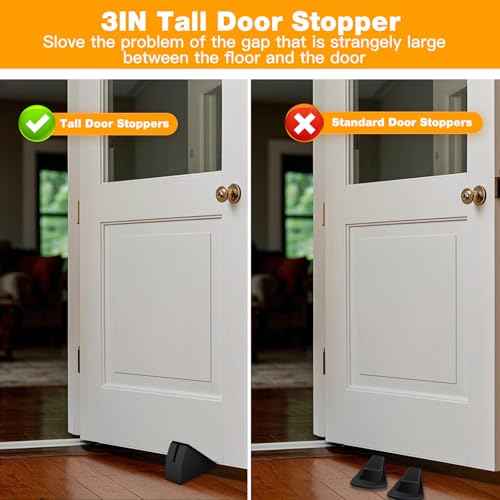 4 Pack Heavy Duty Metal Door Stop, Strongest Large Adjustable Spring Door Stopper Up to 3 inch Tall, Door Stoppers for Bottom of Door, Black Rubber Door Wedge for Any Heavy Doors