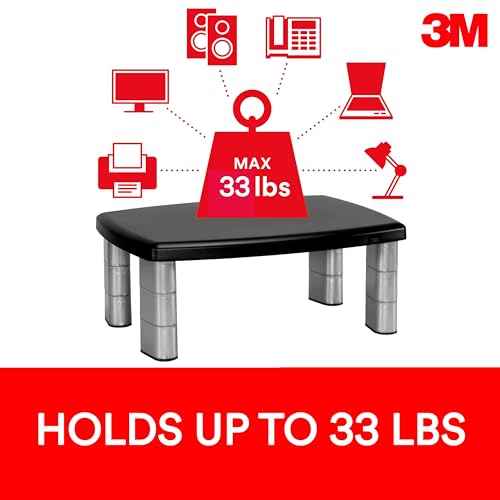 3M Adjustable Monitor Stand with 4-Port USB Hub, Black, Great for Computer Monitors, Laptops, TVs, Speakers, Printers and More