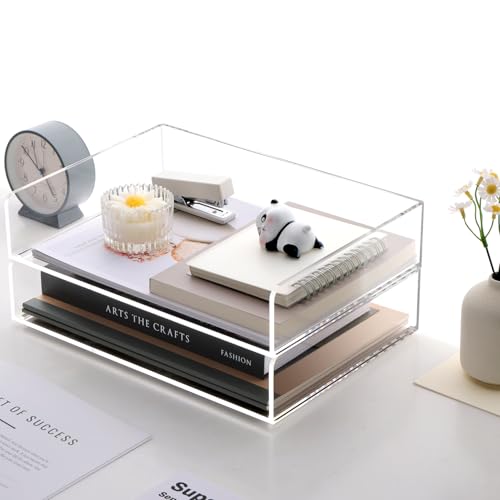 SANRUI Acrylic Paper Tray Organizer for Desk,Desk Organizers and Accessories,2 Pack Stackable Paper Organizer for Letter,Documents,Books,Magazines Crystal-Clear File Organizer