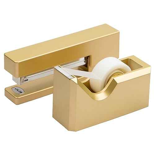 JAM PAPER Office & Desk Sets - 1 Stapler & 1 Tape Dispenser - Gold - 2/Pack