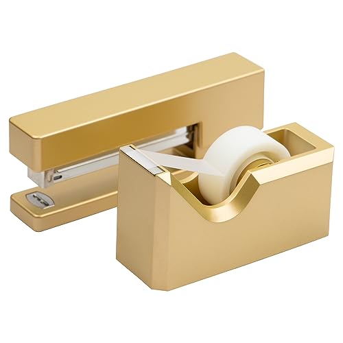 JAM Paper Gold Office & Desk Combo Set - 1 Stapler & Tape Dispenser, 2 Pack