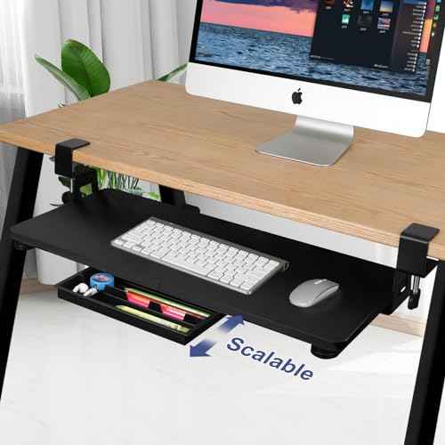 Desktop Keyboard Tray, Pull-Out Under The Table, 26.77 "X 11.81" Large-Sized Keyboard Tray, C-Shaped Lip Holder, Easy to Install, Suitable for Home Learning and Office Use(Black)