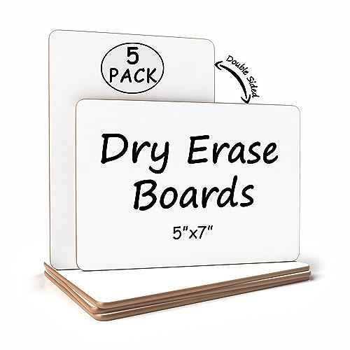 Scribbledo Set of 5 Small White Board Dry Erase Boards Classroom Pack Mini White Boards 5" x7¡± Double Sided Personal Whiteboards for Students Teachers School Supplies Lapboards