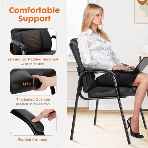 Sweetcrispy Waiting Room Office Guest Chairs Set of 2, PU Leather Big and Tall No Wheels Executive Office Chair with Padded Arms for Reception Conference Room Lobby