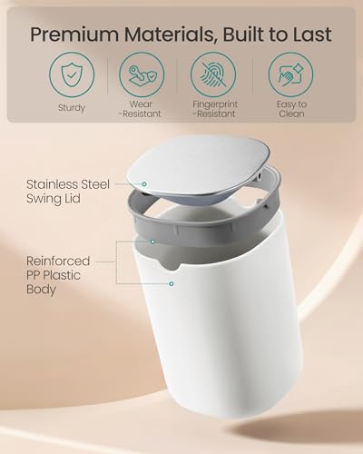 SONGMICS 0.4 Gal Mini Desk Trash Can with Stainless Steel Swing Lid - Cloud White