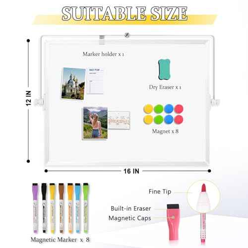 Dry Erase Magnetic White Board, 16" x 12" Double-Sided Desktop Whiteboard with Stand, Portable Small Whiteboard Set for Drawing, Office, Home, School