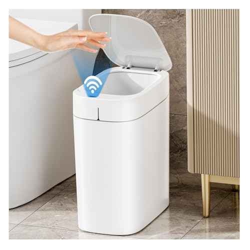 MOPALL Bathroom Trash Can with Lid, Motion Sensor Trash Can Automatic Touchless, 3.5 Gallon Smart Garbage Can with Lid,Auto-Adsorption Slim Small Waste Basket for Bedroom,Bathroom,Kitchen