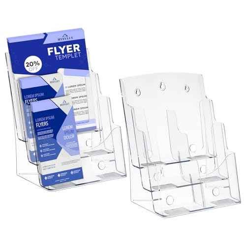 MYFULLY 3 Tier Acrylic Brochure Holder 8.5 x 11 Inch 2 Pack, Clear Literature Display Stand with Removable Divider for 4 x 9 Inch Pamphlets, Multi-Purpose Wall Mount or Countertop Organizer