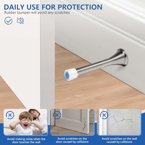 KISEER Satin Nickel 12 Pack Spring Door Stops - Heavy Duty Wall Protectors