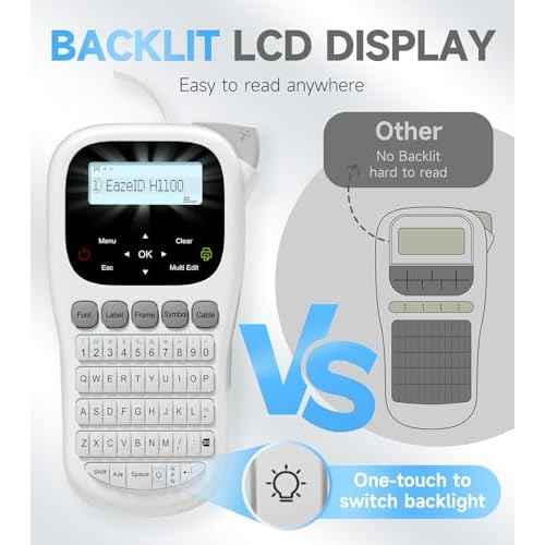 Label Maker Waterproof-Labels, Keyboard Label Maker Machine with-Tape 12mm 0.47 Laminated White, Backlit Screen Multiple Fonts & Symbols, Portable Labeler for Home Office School Use, H1100