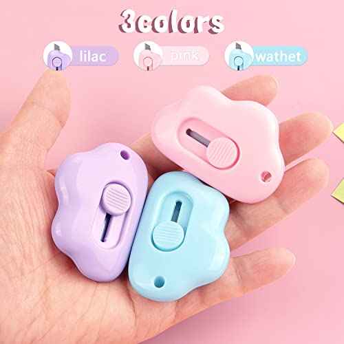 Tamaki Box Cutter Letter Opener Envelope Slitter Utility Retractable Art Knives, Package Opener Envelope Mail Letter Box Cloud Shaped Carton Portable Cutter with Key Chain Hole