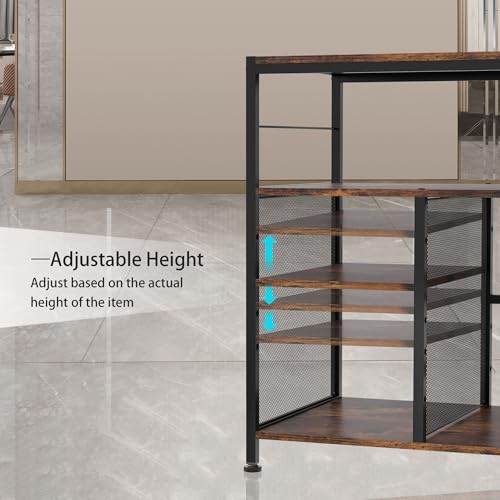TQVAI Large Printer Stand 4 Tier Adjustable Heavy Duty 3D Printer Table with Storage & Power Outlet for Home Office Heat Press Stand, Black/Antique