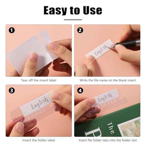 200 Pcs Hanging File Folder Tabs and 200 Pcs 2 Inch Inserts Labels, Plastic File Folder Tabs for Hanging Folders Files (Transparent)