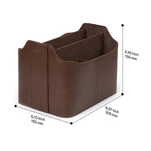 Londo PU Leather Remote Control Holder, Office Supplies Desk Organizer with Tablet Slot, Makeup Brush and Utensils Cube, Large Capacity Desk Caddy With 5 Compartments