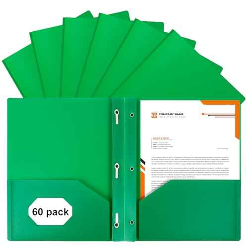 2-Pocket Folders with 3 Prongs,60-Pack Plastic Folders with Pockets and Prong Holds Letter Size Paper, Plastic Pockets Folder for School, Office and Home, Green