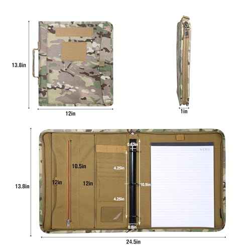 Kosibate Tactical Padfolio Portfolio Binder with Zipper and 25 Sheets of Letter Size Paper,Notebook Cover,Tactical Notebook with Zippered for Folders,Detachable 3-Ring Binder(A4,13.5X 11.5Inch)