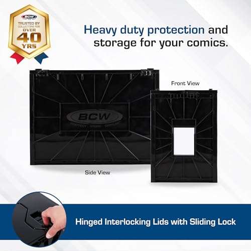 BCW Comic Bin, Black - Holds 150 Comics, Acid Free Storage and Organizer, Heavy Duty Plastic, Stackable, Includes Partition
