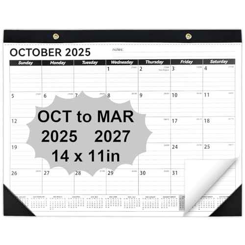 Desk Calendar 2025-2026, 14" X 11" Desktop Calendar 2025-2026, 18 Months Calander Runs from Oct. 2025 to Mar. 2027, Academic Monthly Planner for Home School Office (White and Black)