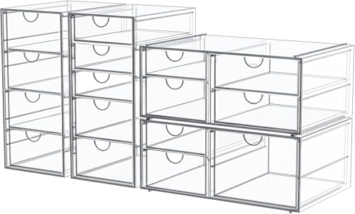 Caktraie 16-Drawer Acrylic Makeup & Desk Organizer for Home & Office - Clear Storage Solution