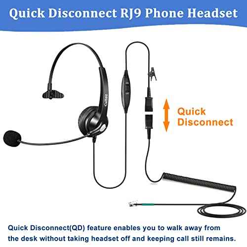RJ9 Telephone Headset with Mic Noise Cancelling, Quick Disconnect Phone Headset Compatible with Polycom VoIP VVX311 VVX411 VVX250 Plantronics S12 T110 ShoreTel 480 Nortel NEC Aastra Mitel Desk Phones
